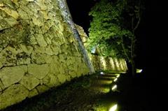過去の米子城跡ライトアップの様子。写真左側にある石垣がライトアップされています。