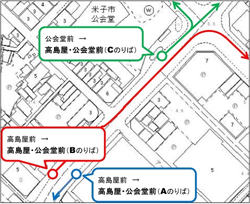 高島屋・公会堂前バス停位置図
