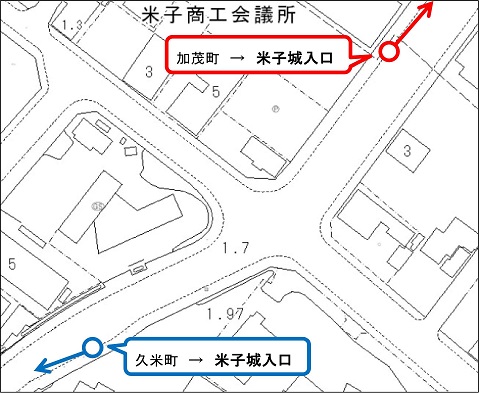 米子城入口バス停位置図