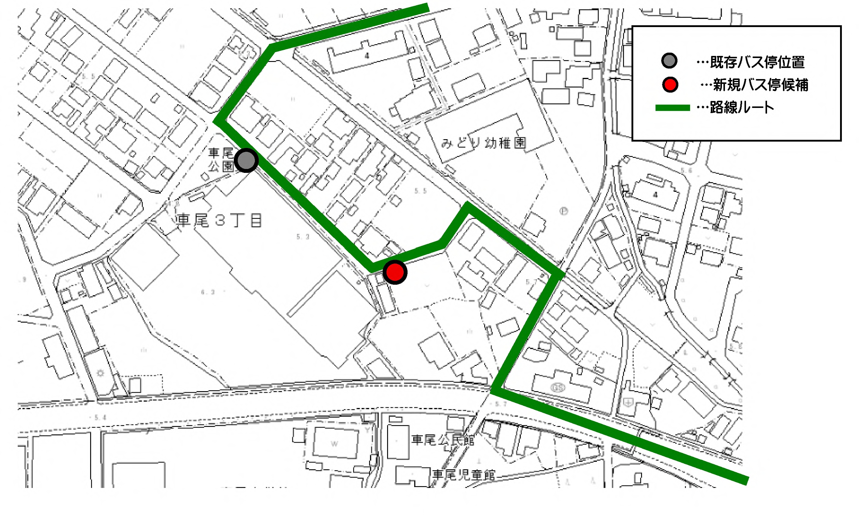 マルイ車尾点入口のバス停位置